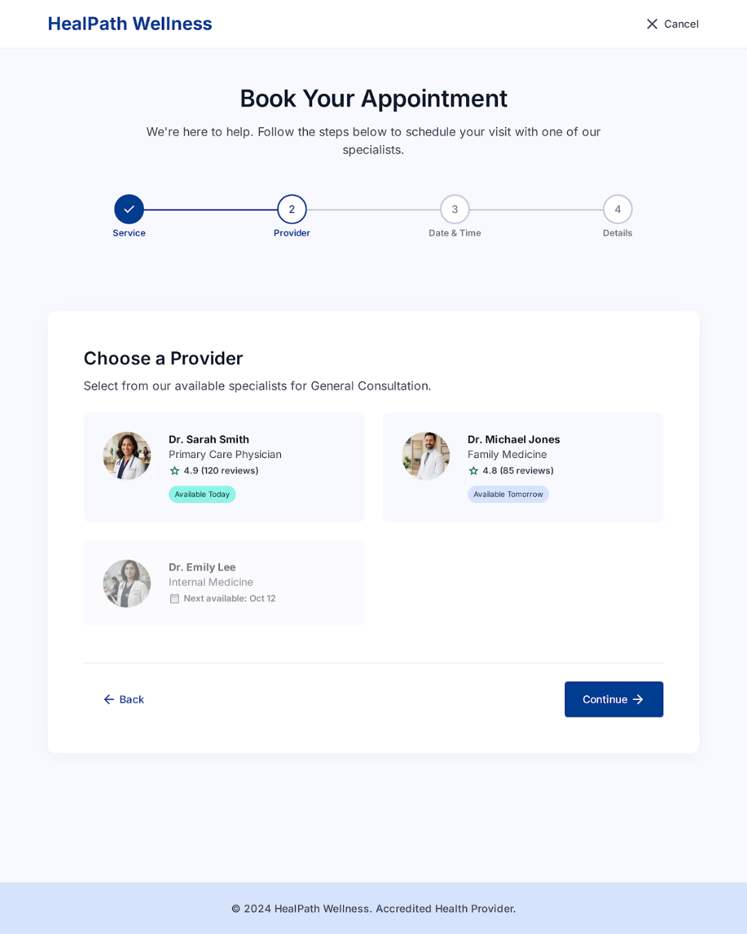 Appointment booking page